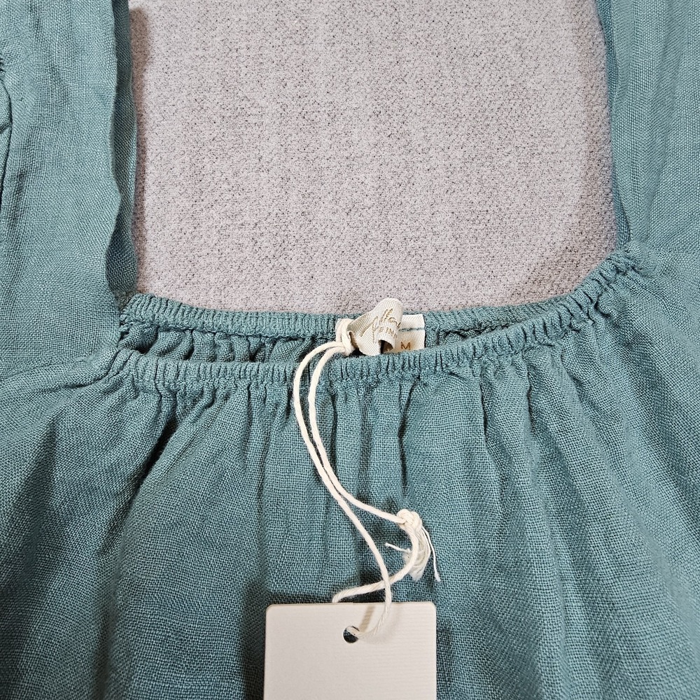 Bellambra Blouse Womens Medium Green 100% Linen Square Neck Short Sleeve Coastal - Picture 7 of 11